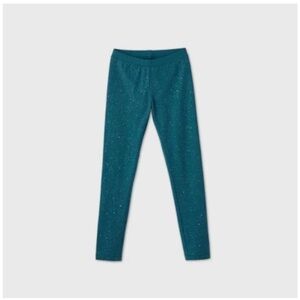 Cat & Jack Teal Blue Glitter Sparkle Mid Rise Full Length Leggings Size L 10/12